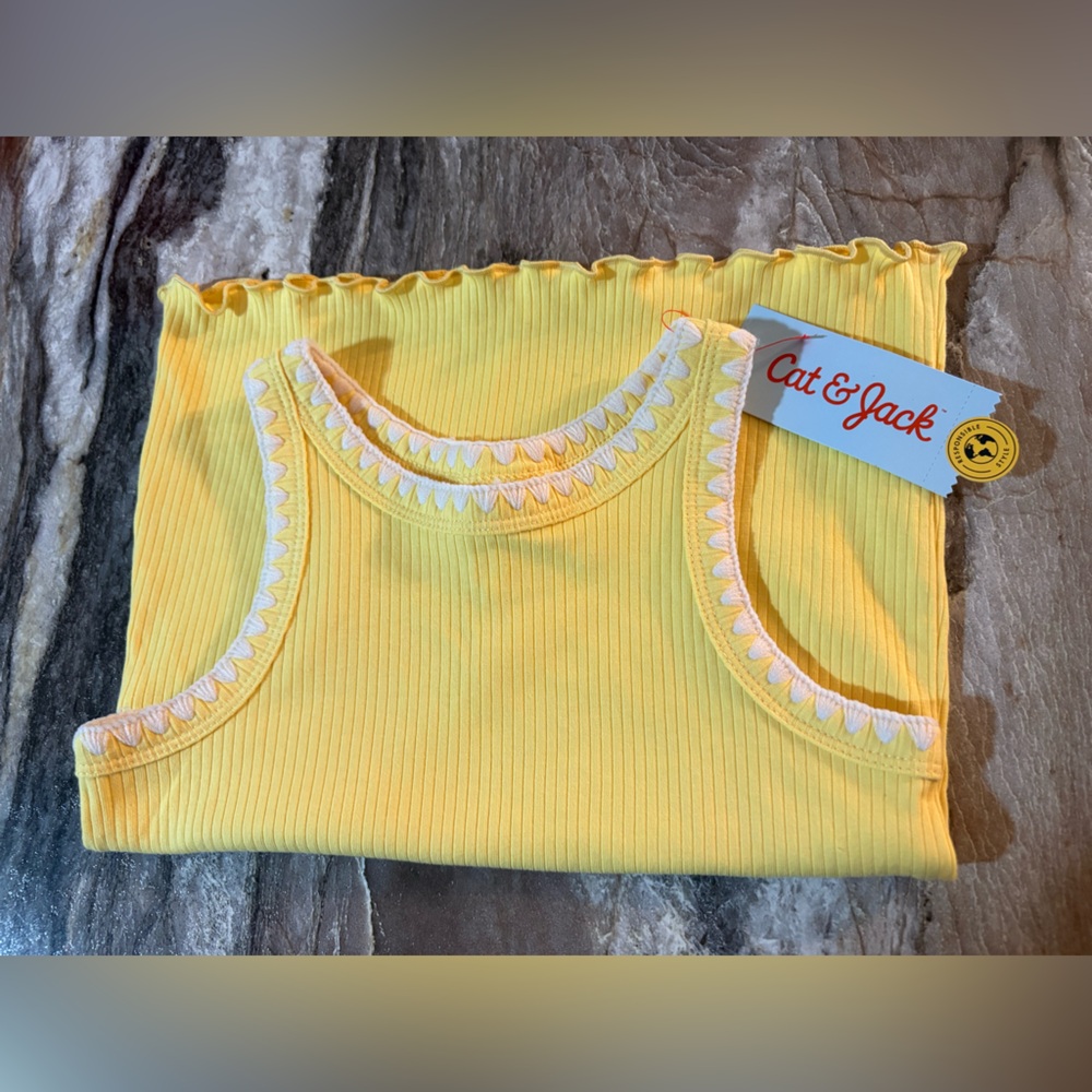 ❤️NWT Cat & Jack Yellow Tank with White Embroidered Edge size 5T